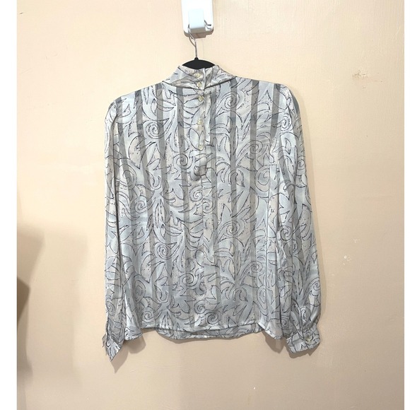 Vintage Nicola Mockneck Blouse Size 10 Beige Black Metallic Y2K Retro Mod Glam - Picture 4 of 13